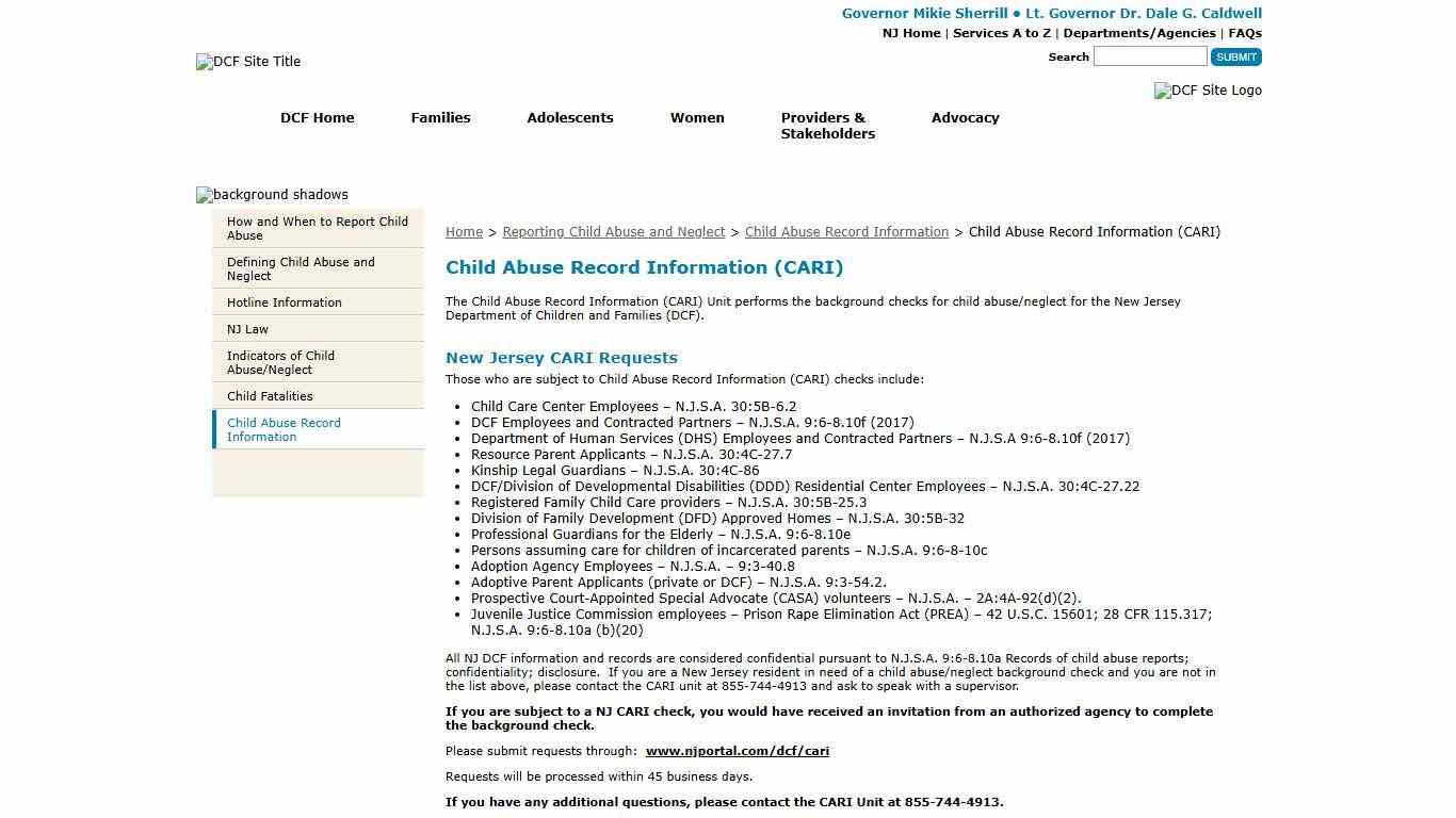 DCF Child Abuse Record Information (CARI)
