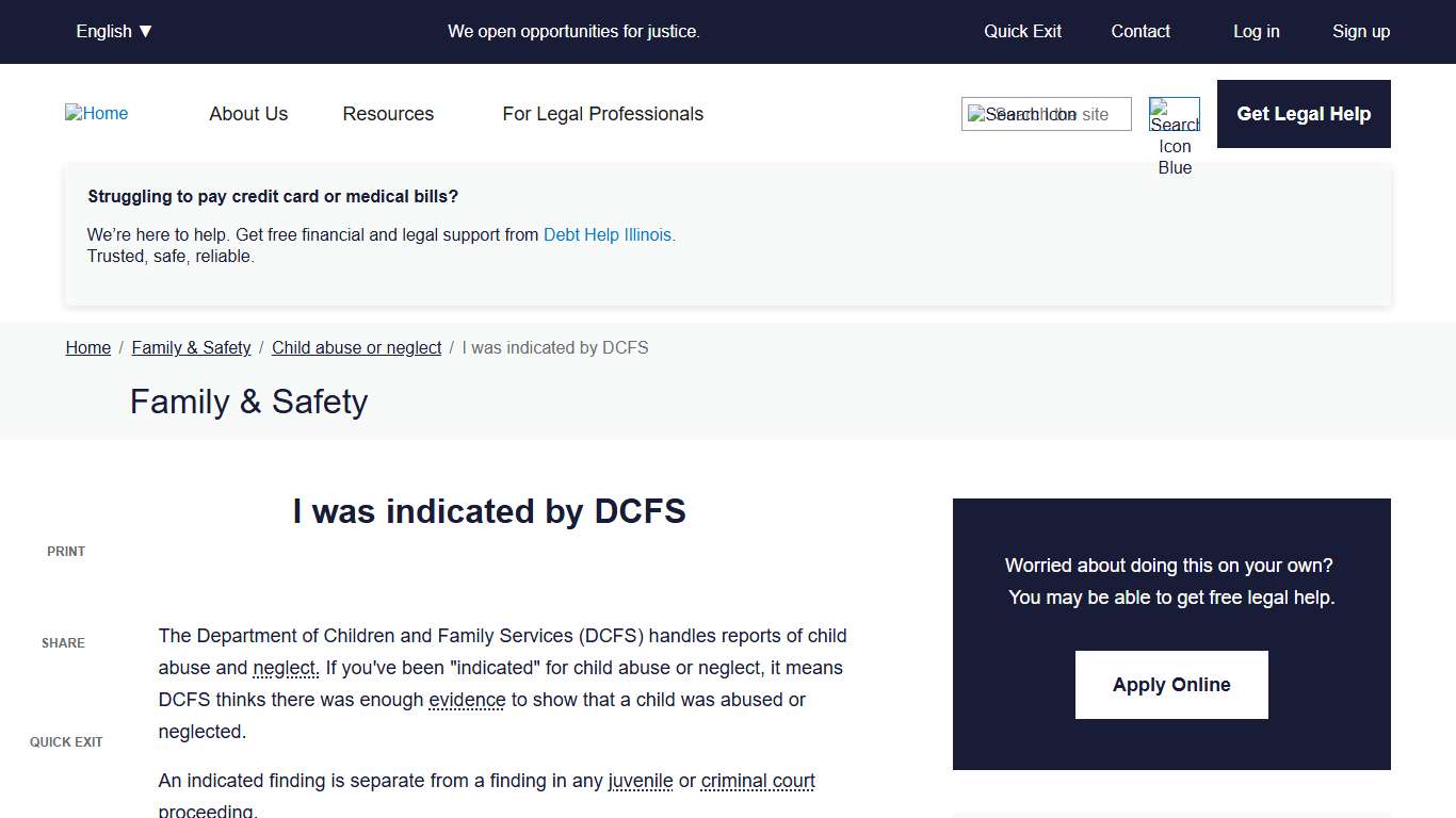 I was indicated by DCFS Illinois Legal Aid Online